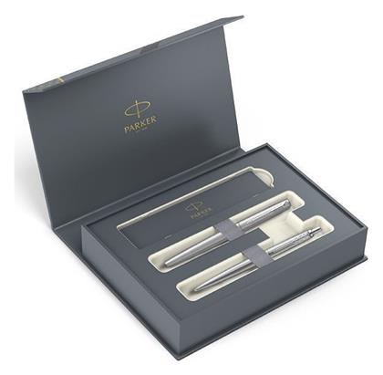 Jotter Core Duo Σετ Στυλό Ballpoint Medium με Πένα Medium από Ατσάλι Ασημί σε Θήκη CT Parker